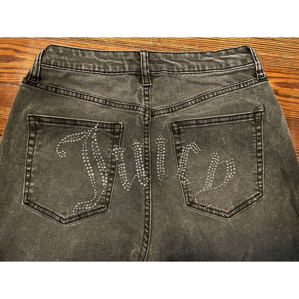 Juicy Couture Y2K Washed Black Wide Leg Jeans Rhinestone Logo Size Size 7